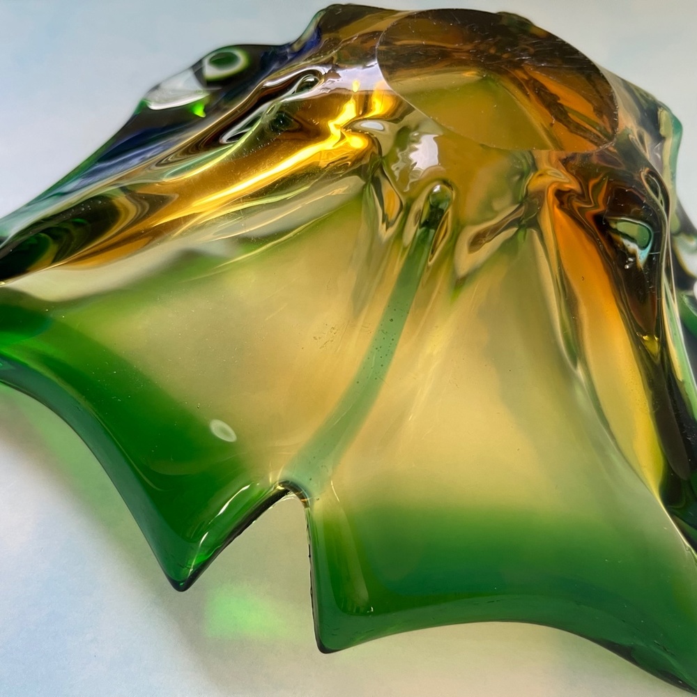 VINTAGE Dish Art Glass Art Deco Green Gold - Picture 4 of 10